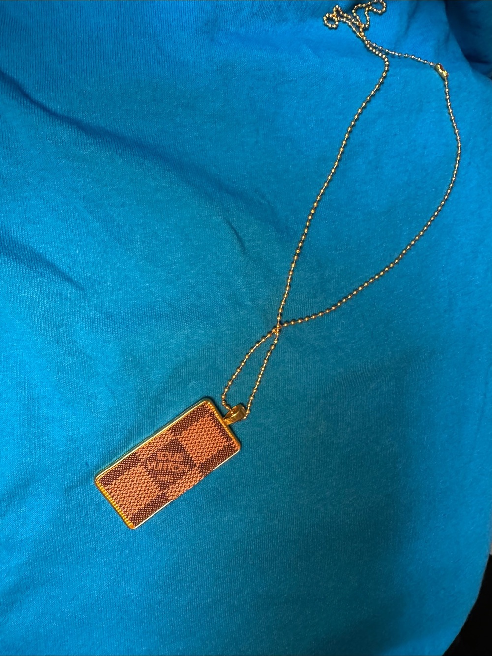 Gold-Tone Brown Check Pendant Necklace - Women Jewelry